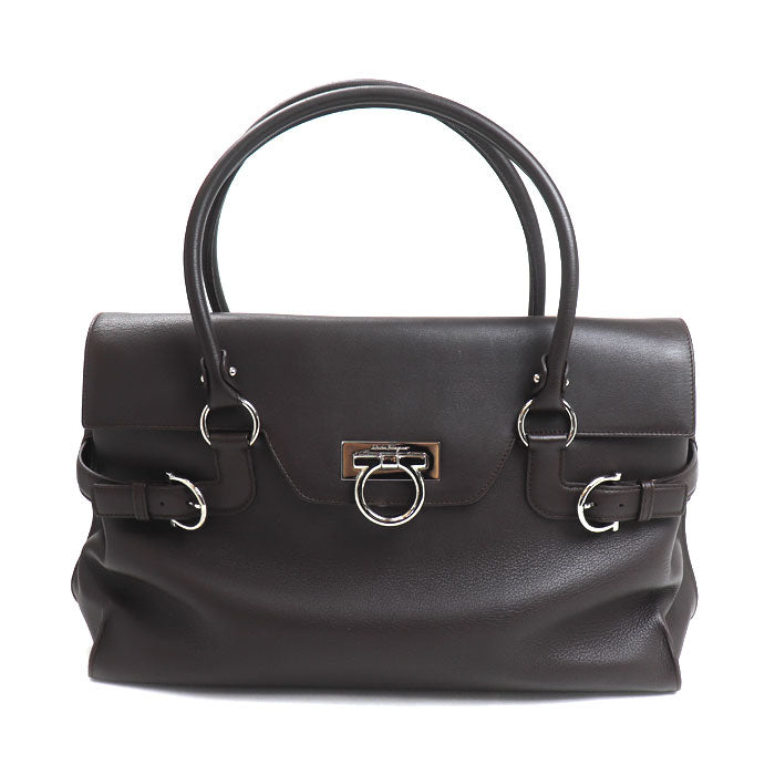 Salvatore Ferragamo サルヴァトーレフェラガモ ガンチーニ ハンドバッグ ダークブラウン DY-21 レディース【中古】