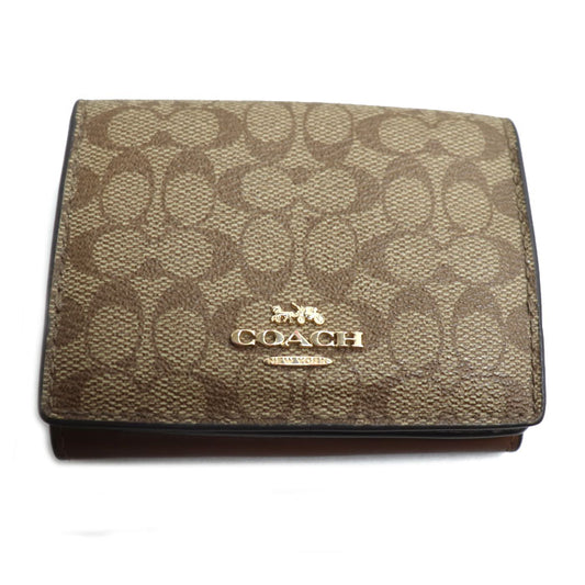 COACH コーチ オリガミ スモール トライフォールドウォレット 三つ折り財布 カーキ/サドル 91806 IME74 レディース【中古】
