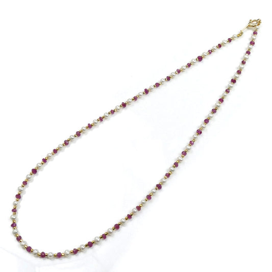 K18YG イエローゴールド ネックレス パール約3.5mm ルビー 6.6g 45cm レディース【中古】