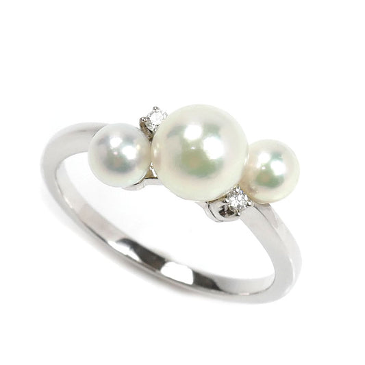 MIKIMOTO ミキモト K18WG ホワイトゴールド リング・指輪 アコヤパール約4.2~6.4mm ダイヤモンド 13号 3.2g レディース【中古】【美品】