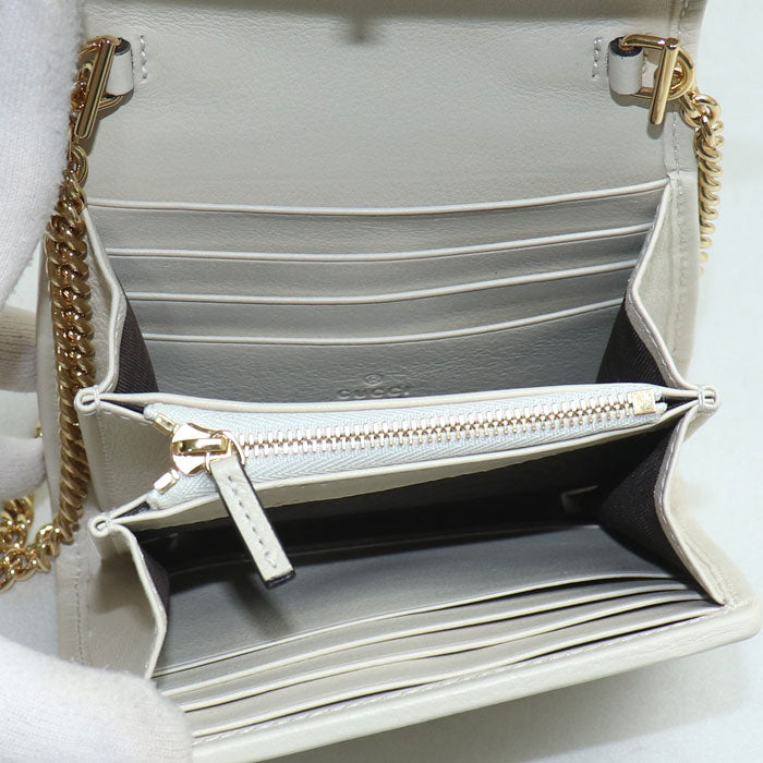 GUCCI グッチ インターロッキングG ブロンディミディアムチェーンウォレット ショルダーバッグ ホワイト 725219 訳アリ レディース【未使用】【買取品】