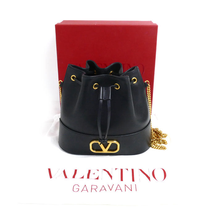 Valentino Garavani ヴァレンティノ・ガラヴァーニ Vロゴ シグネチャー ミニ バケットバッグ ショルダーバッグ ブラック 5W2P0T83HPE 0NO レディース【中古】