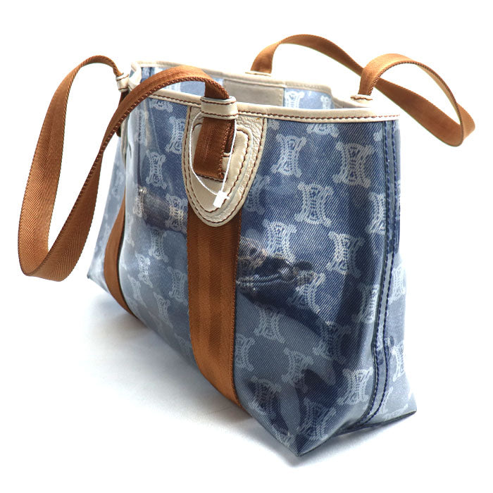 CELINE セリーヌ マカダム ビニール トート トートバッグ ブルー ブラウン レディース【中古】