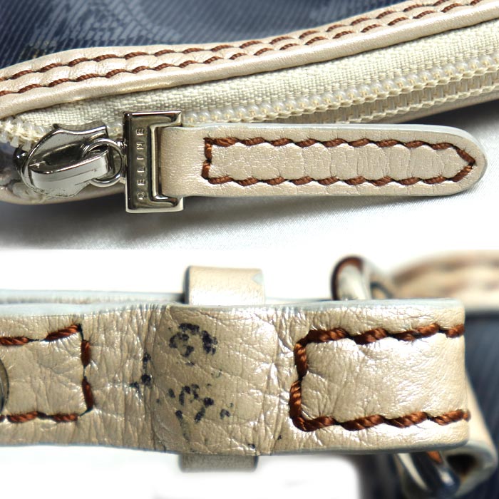 CELINE セリーヌ マカダム ビニール トート トートバッグ ブルー ブラウン レディース【中古】