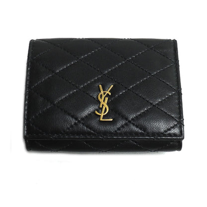 SAINT LAURENT サンローラン ギャビー コンパクトウォレット 三つ折り財布 ブラック 734494 レディース【中古】
