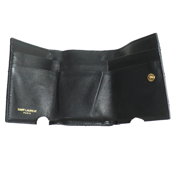 SAINT LAURENT サンローラン ギャビー コンパクトウォレット 三つ折り財布 ブラック 734494 レディース【中古】