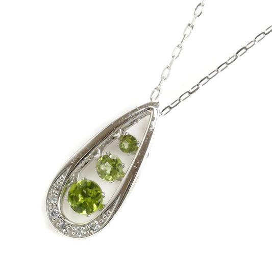 Pt900/850 ダンシング ネックレス ペリドット0.50ct ダイヤモンド0.04ct 4.3g ~45cm フリーチェーン レディース【中古】