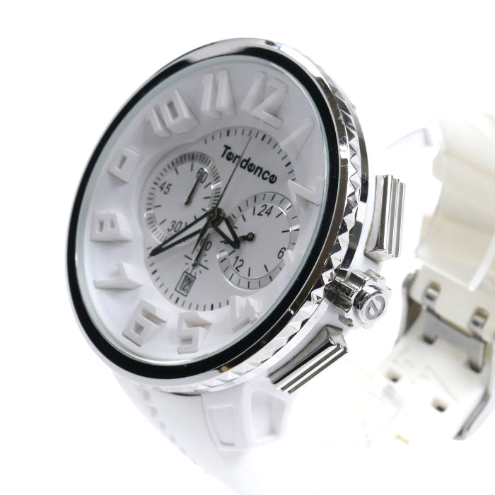 Tendence テンデンス ガリバー ラウンド クロノグラフ  腕時計 電池式 ホワイト TG036013 メンズ【中古】