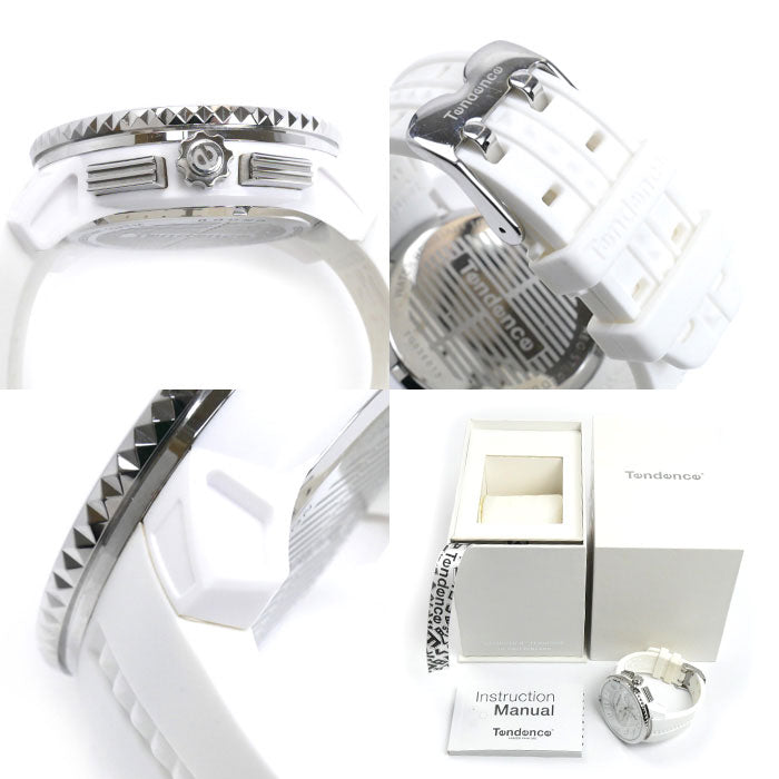 Tendence テンデンス ガリバー ラウンド クロノグラフ  腕時計 電池式 ホワイト TG036013 メンズ【中古】