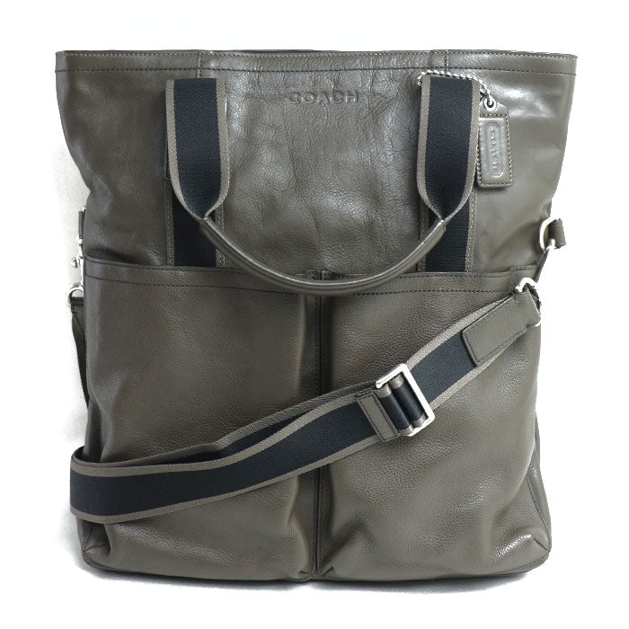 COACH コーチ ヘリテージ ウェブレザーフォルドオーバー 2Wayトート  2Wayショルダーバッグ ブラウン系 F70558 メンズ【中古】