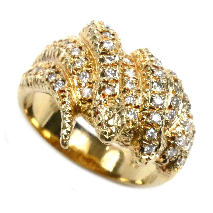 K18YG イエローゴールド ヘビ リング・指輪 ダイヤモンド0.58ct 20号 13.3g メンズ【中古】