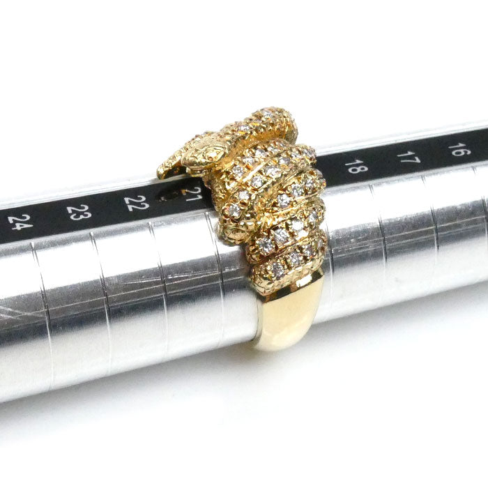 K18YG イエローゴールド ヘビ リング・指輪 ダイヤモンド0.58ct 20号 13.3g メンズ【中古】