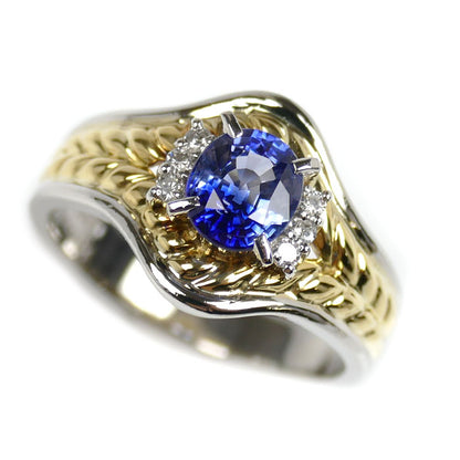 Pt900/K18YG リング・指輪 サファイア1.04ct ダイヤモンド0.07ct 15号 7.7g【中古】