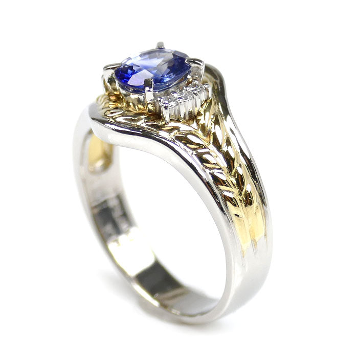 Pt900/K18YG リング・指輪 サファイア1.04ct ダイヤモンド0.07ct 15号 7.7g【中古】