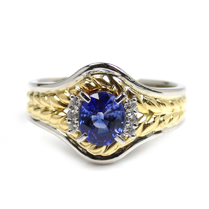 Pt900/K18YG リング・指輪 サファイア1.04ct ダイヤモンド0.07ct 15号 7.7g【中古】