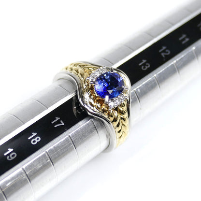 Pt900/K18YG リング・指輪 サファイア1.04ct ダイヤモンド0.07ct 15号 7.7g【中古】