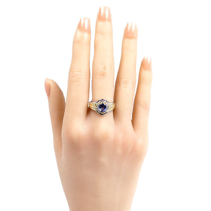 Pt900/K18YG リング・指輪 サファイア1.04ct ダイヤモンド0.07ct 15号 7.7g【中古】