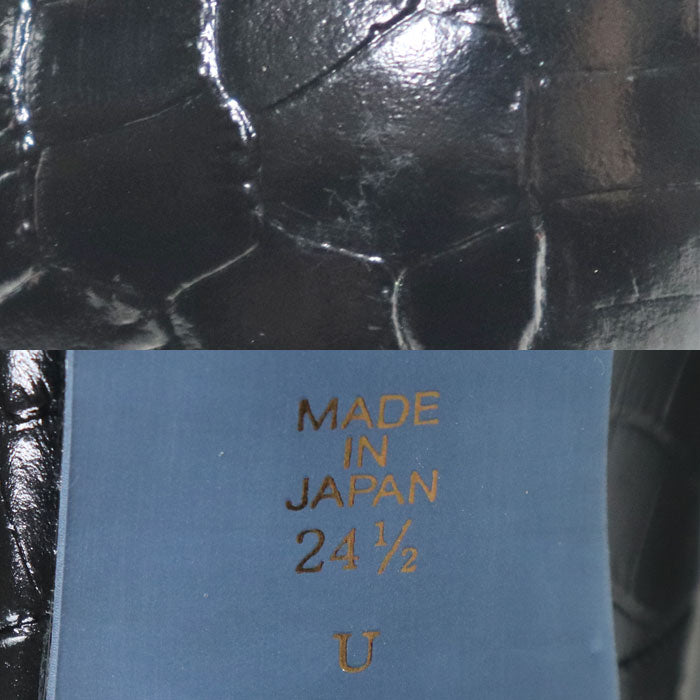 TALANTON by DIANA クロコ調 パンプス ブラック 
24 1/2 レディース U 19920【中古】【極美品】