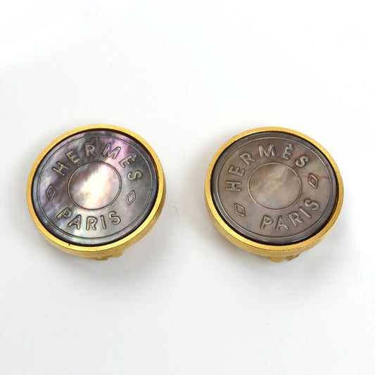 HERMES エルメス 真鍮 セリエ イヤリング ブラックシェル レディース【中古】