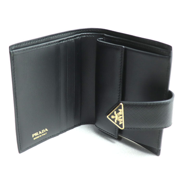 PRADA プラダ サフィアーノ トライアングルロゴ 二つ折り財布 ブラック 1MV204 2C7X F0002 レディース【中古】【美品】