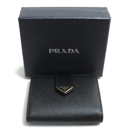PRADA プラダ サフィアーノ トライアングルロゴ 二つ折り財布 ブラック 1MV204 2C7X F0002 レディース【中古】【美品】