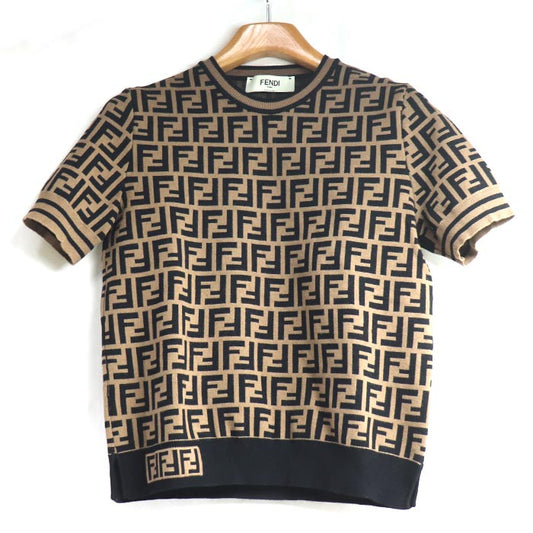 FENDI フェンディ ズッカ柄 半袖ニット ブラウン ブラック FZY702 A5QG 42 レディース【中古】