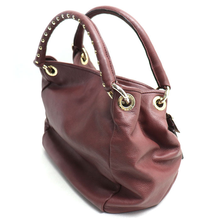 PLINIO VISONA スタッズ ハンドバッグ ワインレッド レディース【中古】