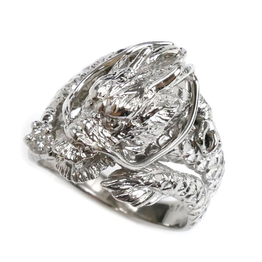 Pt900プラチナ 龍 ドラゴン リング・指輪 ダイヤモンド0.1ct 18.5号 18.5g メンズ【中古】