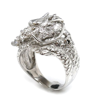 Pt900プラチナ 龍 ドラゴン リング・指輪 ダイヤモンド0.1ct 18.5号 18.5g メンズ【中古】