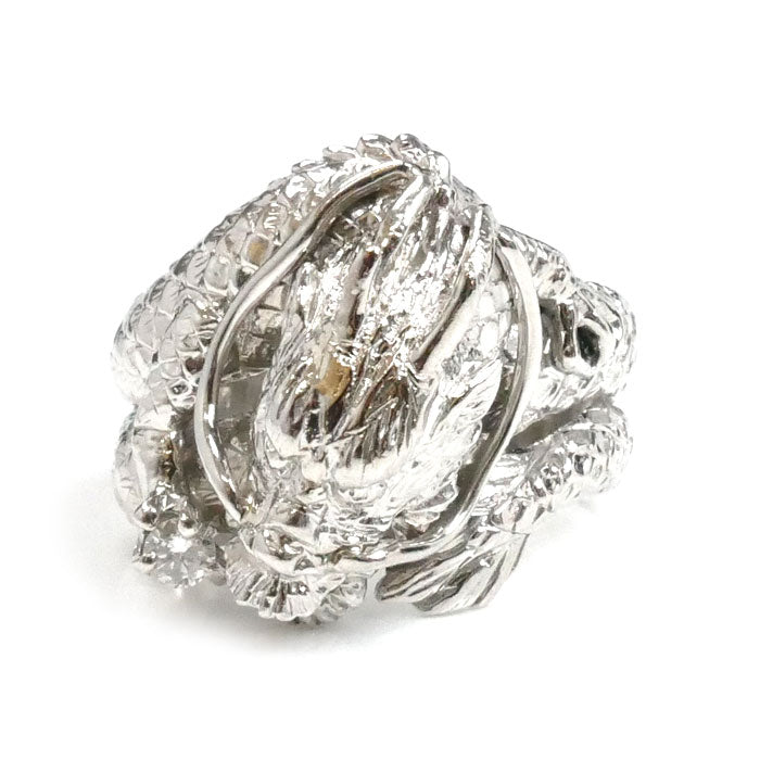 Pt900プラチナ 龍 ドラゴン リング・指輪 ダイヤモンド0.1ct 18.5号 18.5g メンズ【中古】