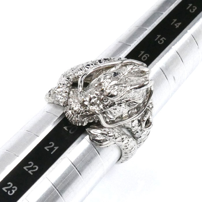 Pt900プラチナ 龍 ドラゴン リング・指輪 ダイヤモンド0.1ct 18.5号 18.5g メンズ【中古】