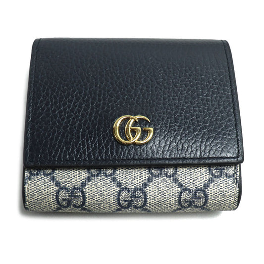GUCCI グッチ ダブルG バイカラー ミディアムウォレット 二つ折り財布 ネイビー 598587 レディース【中古】