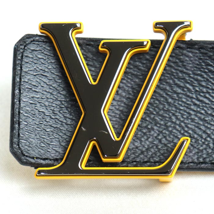 LOUIS VUITTON ルイ・ヴィトン サンチュール LV イニシャル リバーシブル ベルト ブラック イエロー M0263 JJ0280 メンズ【中古】
