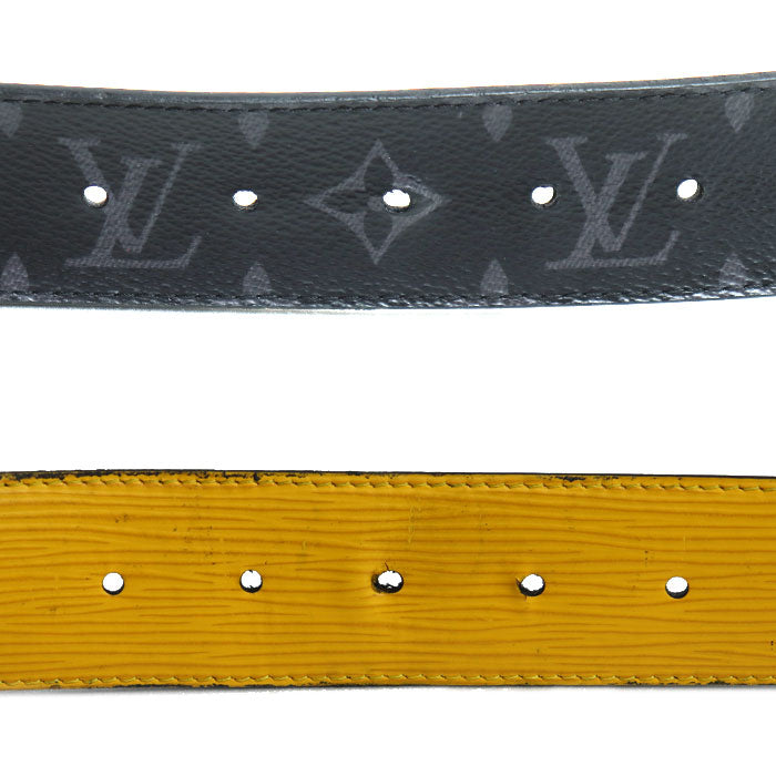 LOUIS VUITTON ルイ・ヴィトン サンチュール LV イニシャル リバーシブル ベルト ブラック イエロー M0263 JJ0280 メンズ【中古】