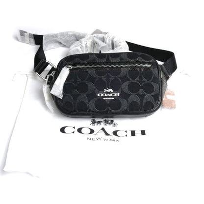 COACH コーチ デニム レザー シグネチャー ベルトバッグ ミニ ウエストバッグ ブラック CQ186 SV/BK レディース【未使用】【買取品】