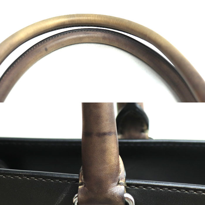 Berluti ベルルッティ トゥジュール ミニ カリグラフィ スクリット チェス パッチワークレザー トートバッグ カーキ 日本限定品 メンズ【中古】