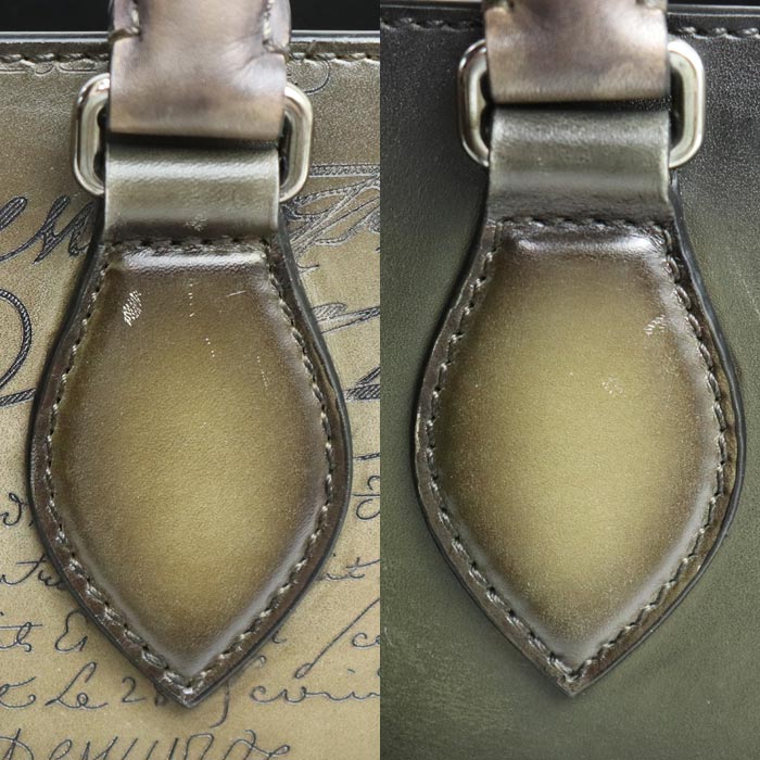 Berluti ベルルッティ トゥジュール ミニ カリグラフィ スクリット チェス パッチワークレザー トートバッグ カーキ 日本限定品 メンズ【中古】