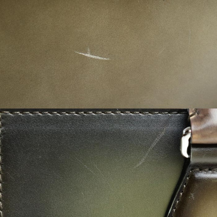 Berluti ベルルッティ トゥジュール ミニ カリグラフィ スクリット チェス パッチワークレザー トートバッグ カーキ 日本限定品 メンズ【中古】