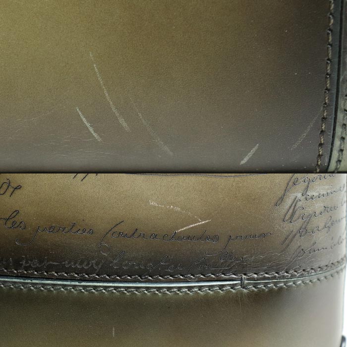 Berluti ベルルッティ トゥジュール ミニ カリグラフィ スクリット チェス パッチワークレザー トートバッグ カーキ 日本限定品 メンズ【中古】