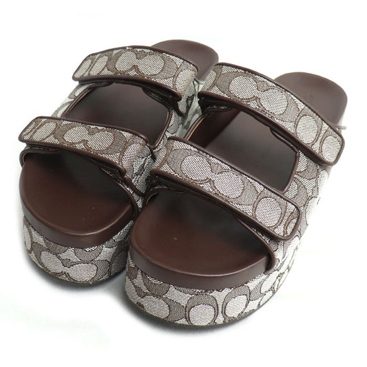 COACH コーチ ツーバンド プラットフォーム スライド シグネチャー サンダル ブラウン ｵｰｸ/ﾒｲﾌﾟﾙ CBH26 アウトレット レディース【中古】