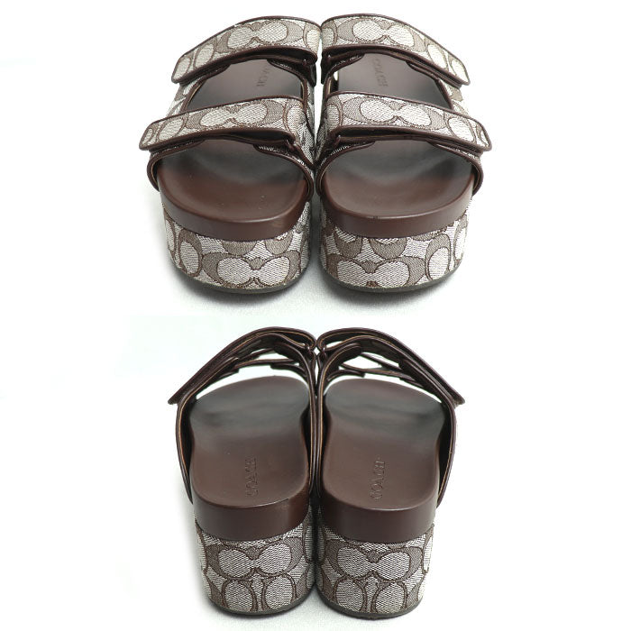 COACH コーチ ツーバンド プラットフォーム スライド シグネチャー サンダル ブラウン ｵｰｸ/ﾒｲﾌﾟﾙ CBH26 アウトレット レディース【中古】