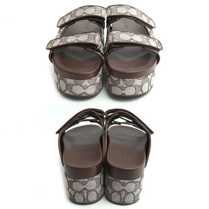 COACH コーチ ツーバンド プラットフォーム スライド シグネチャー サンダル ブラウン ｵｰｸ/ﾒｲﾌﾟﾙ CBH26 アウトレット レディース【中古】