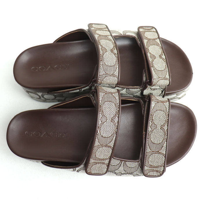 COACH コーチ ツーバンド プラットフォーム スライド シグネチャー サンダル ブラウン ｵｰｸ/ﾒｲﾌﾟﾙ CBH26 アウトレット レディース【中古】