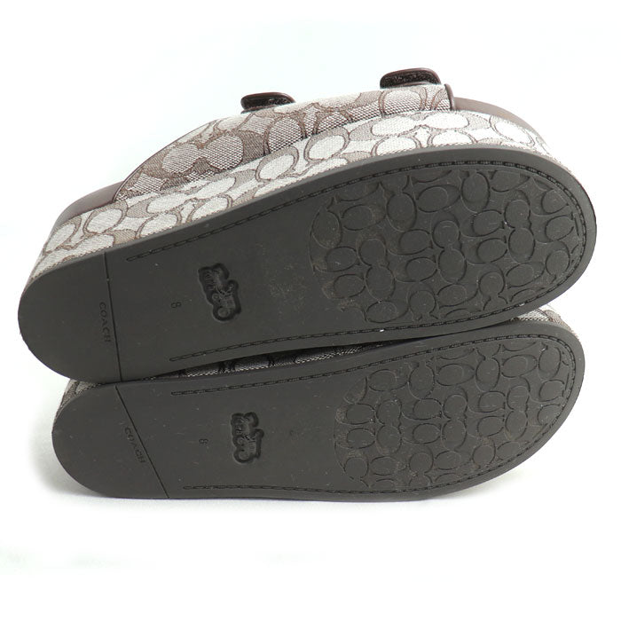 COACH コーチ ツーバンド プラットフォーム スライド シグネチャー サンダル ブラウン ｵｰｸ/ﾒｲﾌﾟﾙ CBH26 アウトレット レディース【中古】