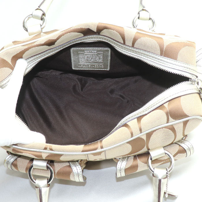 COACH コーチ シグネチャー ミニボストン ハンドバッグ ベージュ 6232 レディース【中古】