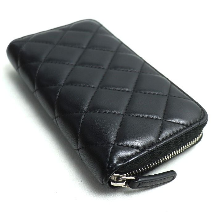 CHANEL シャネル マトラッセスモールジップウォレット 長財布 ラウンドファスナー ブラック A80481 レディース【中古】