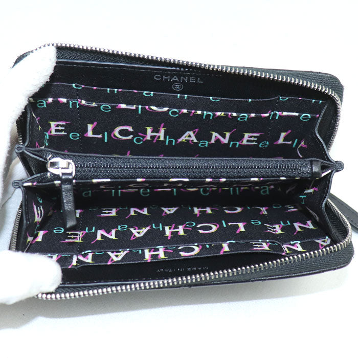 CHANEL シャネル マトラッセスモールジップウォレット 長財布 ラウンドファスナー ブラック A80481 レディース【中古】