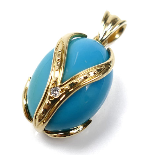 K18YG イエローゴールド ペンダントトップ トルコ石9.90ct ダイヤモンド0.01ct 5.8g レディース【中古】