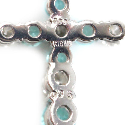 K18WG ホワイトゴールド クロス ネックレス ダイヤモンド0.35ct トルマリン0.3ct 3.0g ～45cm フリーチェーン レディース【中古】