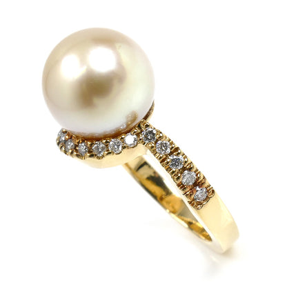 K18YG イエローゴールド パール リング・指輪 南洋パール約11.3mm ダイヤモンド0.25ct 14号 8.3g レディース【中古】